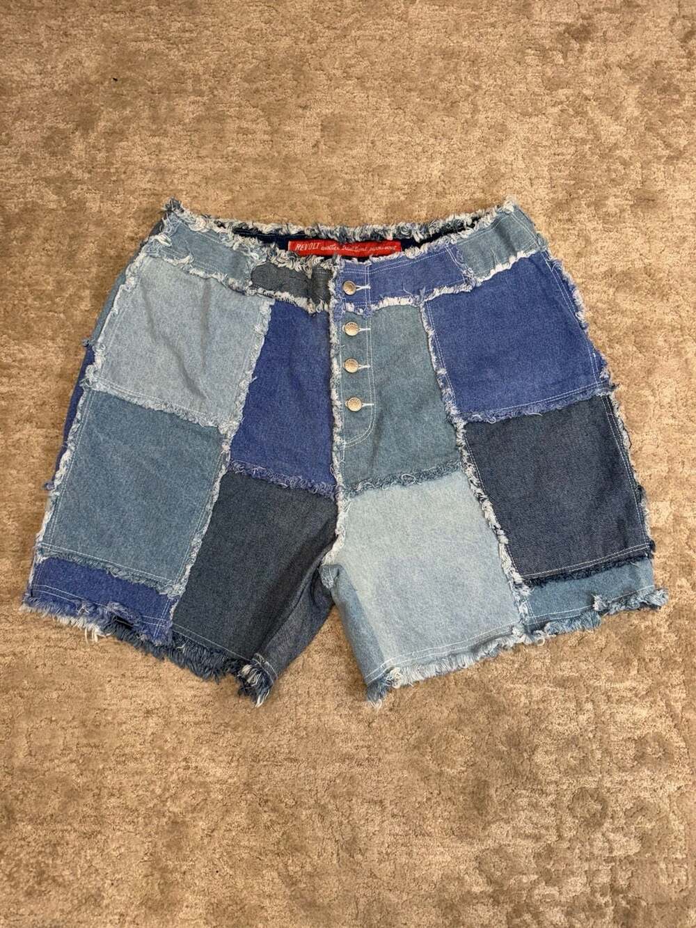 Vintage Revolt Clothing Co. Button Fly Patchwork Denim Shorts